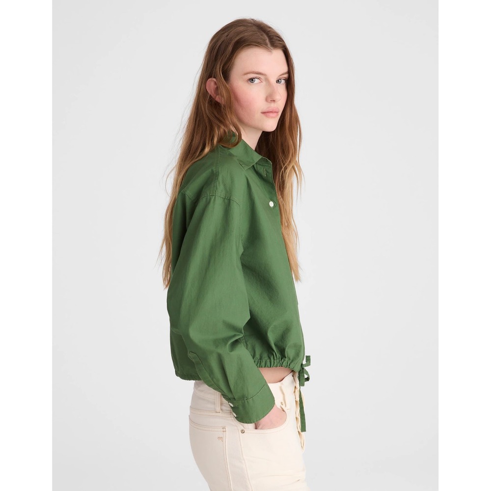 Madewell Drawstring-Hem Cropped Shirt XL Garden Green Button Front Poplin NZ452 - Picture 2 of 10